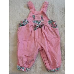 Vintage Pink Floral 100% Cotton Adjustable Overalls Size 6-9 Months
